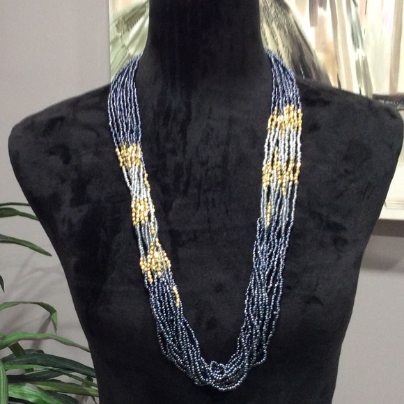 TriColor Long Beaded String Necklace - Picture 3 of 5
